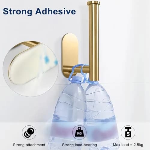 NearMoon Self Adhesive Toilet Paper Holder Brushed Gold | Rustproof SUS304 Stainless Steel No Drilling thumbnail 6