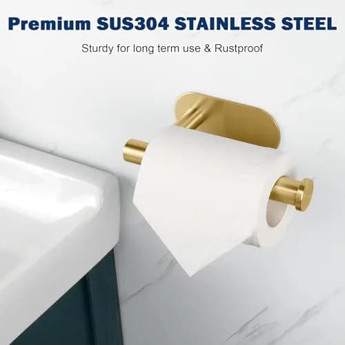 NearMoon Self Adhesive Toilet Paper Holder Brushed Gold | Rustproof SUS304 Stainless Steel No Drilling thumbnail 2