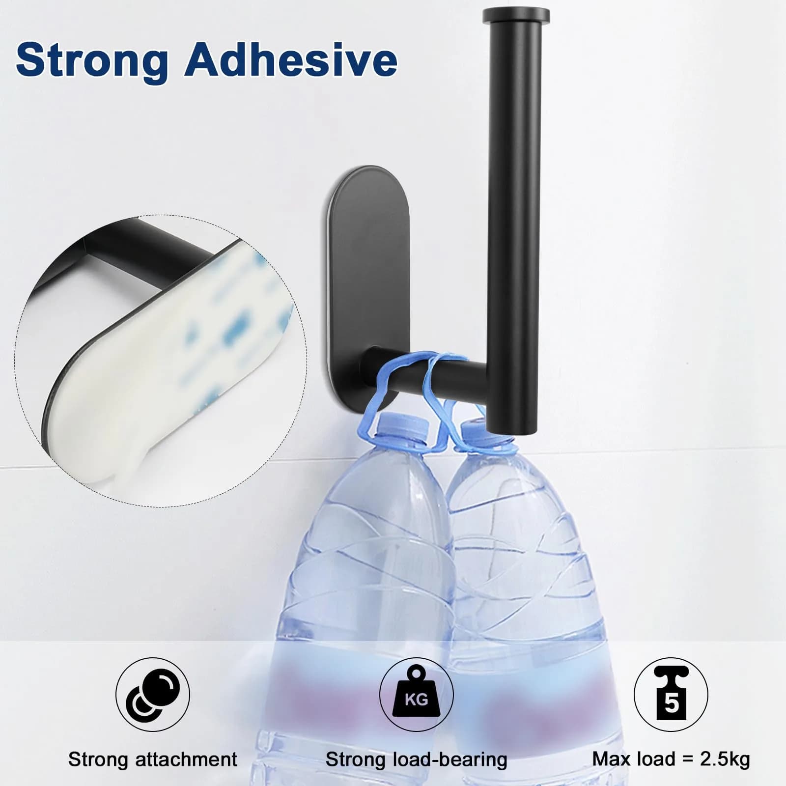 NearMoon Self Adhesive Toilet Paper Holder Matte Black | Rustproof SUS304 Stainless Steel, No Drilling Required - view 5