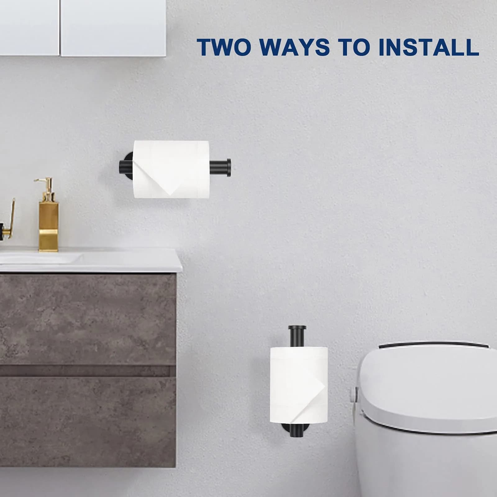 NearMoon Self Adhesive Toilet Paper Holder Matte Black | Rustproof SUS304 Stainless Steel, No Drilling Required - view 3