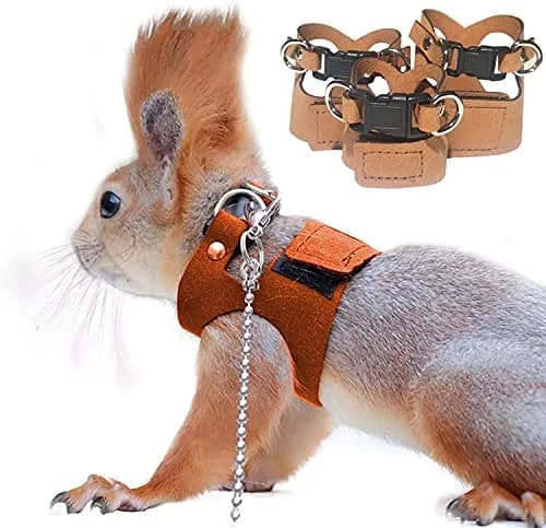 HAICHEN TEC 3 Pack Squirrel Harness and Leash Set - Adjustable Leather & Stainless Steel, Brown | Small Animal Training Vest (70-120c) thumbnail 1