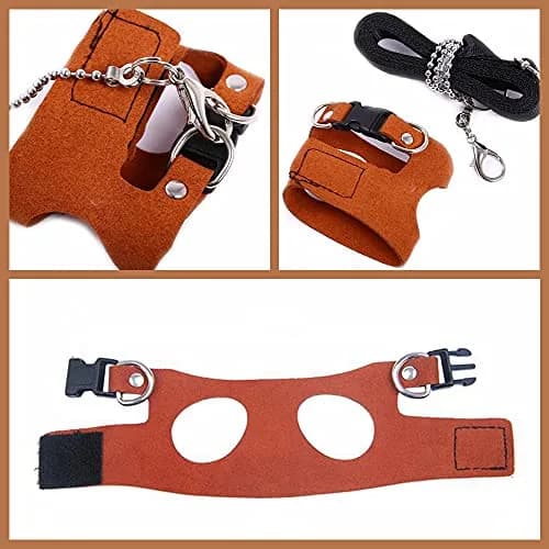 HAICHEN TEC 3 Pack Squirrel Harness and Leash Set - Adjustable Leather & Stainless Steel, Brown | Small Animal Training Vest (70-120c) thumbnail 4