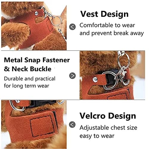 HAICHEN TEC 3 Pack Squirrel Harness and Leash Set - Adjustable Leather & Stainless Steel, Brown | Small Animal Training Vest (70-120c) thumbnail 2