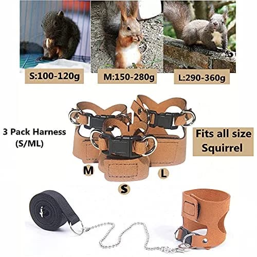 HAICHEN TEC 3 Pack Squirrel Harness and Leash Set - Adjustable Leather & Stainless Steel, Brown | Small Animal Training Vest (70-120c) thumbnail 3