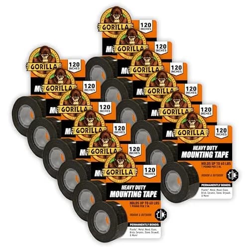 Gorilla Heavy Duty Double Sided Mounting Tape 1" x 120" (12-Pack, Clear) | Weatherproof Industrial Strength thumbnail 1