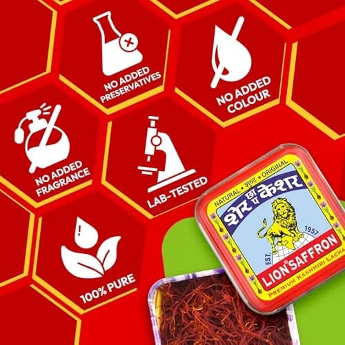 Lion Brand Saffron Lacha Saffron Threads 3g (0.106 oz) | Certified Grade A Kashmiri Kesar for Biryani, Beauty, Health thumbnail 4