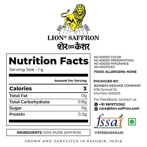 Lion Brand Saffron Lacha Saffron Threads 3g (0.106 oz) | Certified Grade A Kashmiri Kesar for Biryani, Beauty, Health thumbnail 8