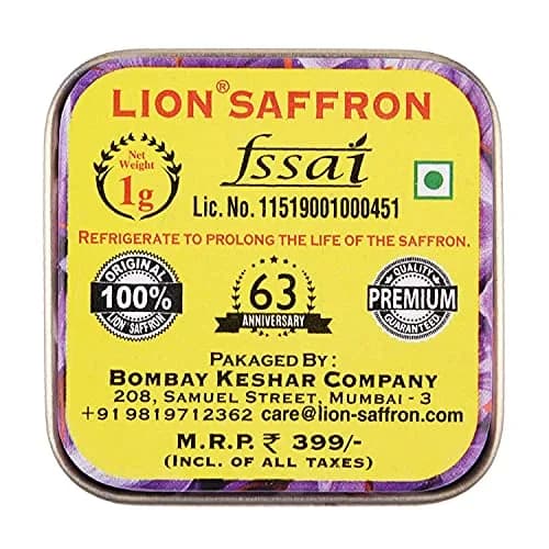 Lion Brand Saffron Lacha Saffron Threads 3g (0.106 oz) | Certified Grade A Kashmiri Kesar for Biryani, Beauty, Health thumbnail 9