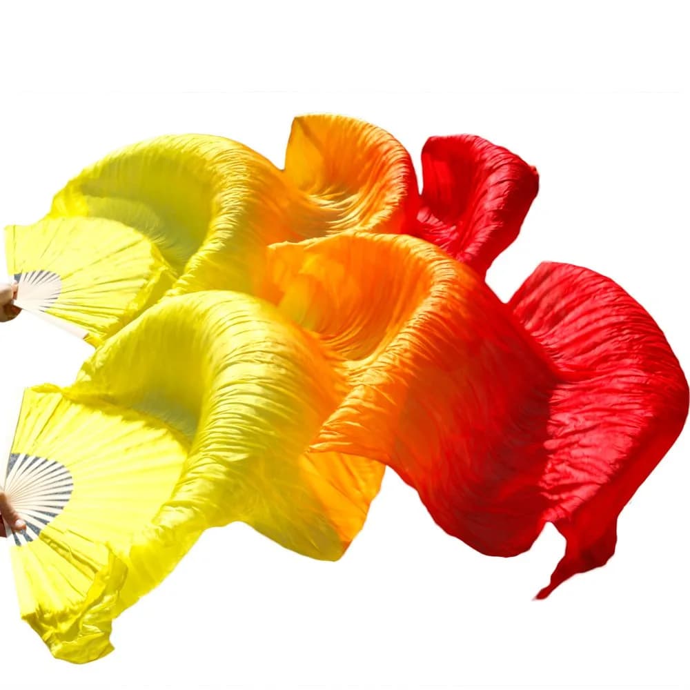 Nimiman Women 1 Pair Silk Belly Dance Fan Veil 180cm Length 90cm Width | Hand-Made Silk Performance Accessory