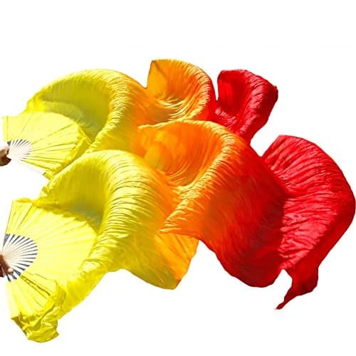 Nimiman Women 1 Pair Silk Belly Dance Fan Veil 180cm Length 90cm Width | Hand-Made Silk Performance Accessory thumbnail 1