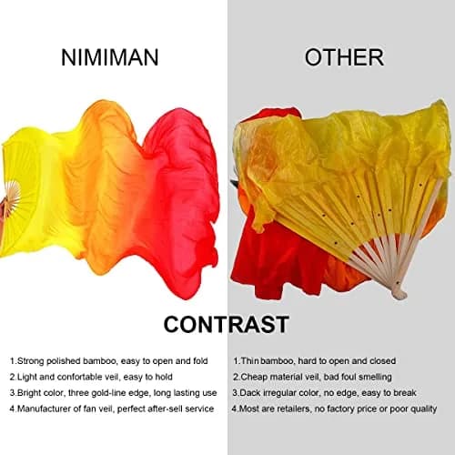 Nimiman Women 1 Pair Silk Belly Dance Fan Veil 180cm Length 90cm Width | Hand-Made Silk Performance Accessory thumbnail 5