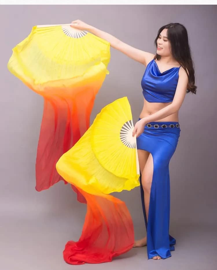 Nimiman Women 1 Pair Silk Belly Dance Fan Veil 180cm Length 90cm Width | Hand-Made Silk Performance Accessory thumbnail 7