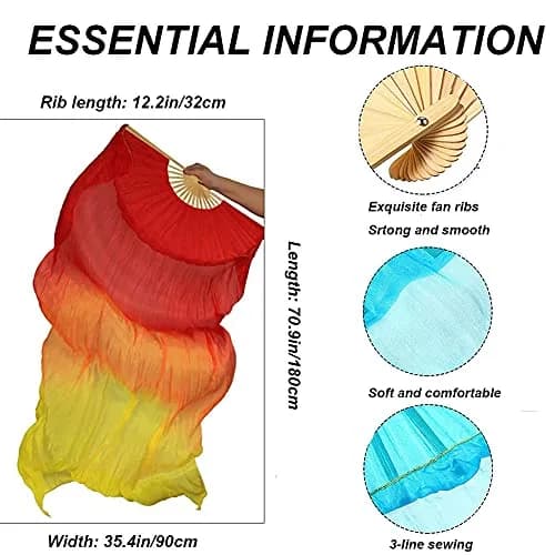 Nimiman Women 1 Pair Silk Belly Dance Fan Veil 180cm Length 90cm Width | Hand-Made Silk Performance Accessory thumbnail 2