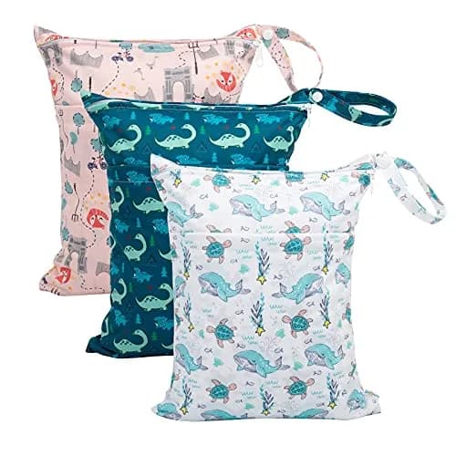 babygoal Wet Dry Bags 3 Pack | Waterproof Cloth Diaper Travel Bags with Two Zippered Pockets thumbnail 1