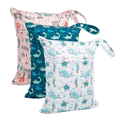 babygoal Wet Dry Bags 3 Pack | Waterproof Cloth Diaper Travel Bags with Two Zippered Pockets thumbnail 5