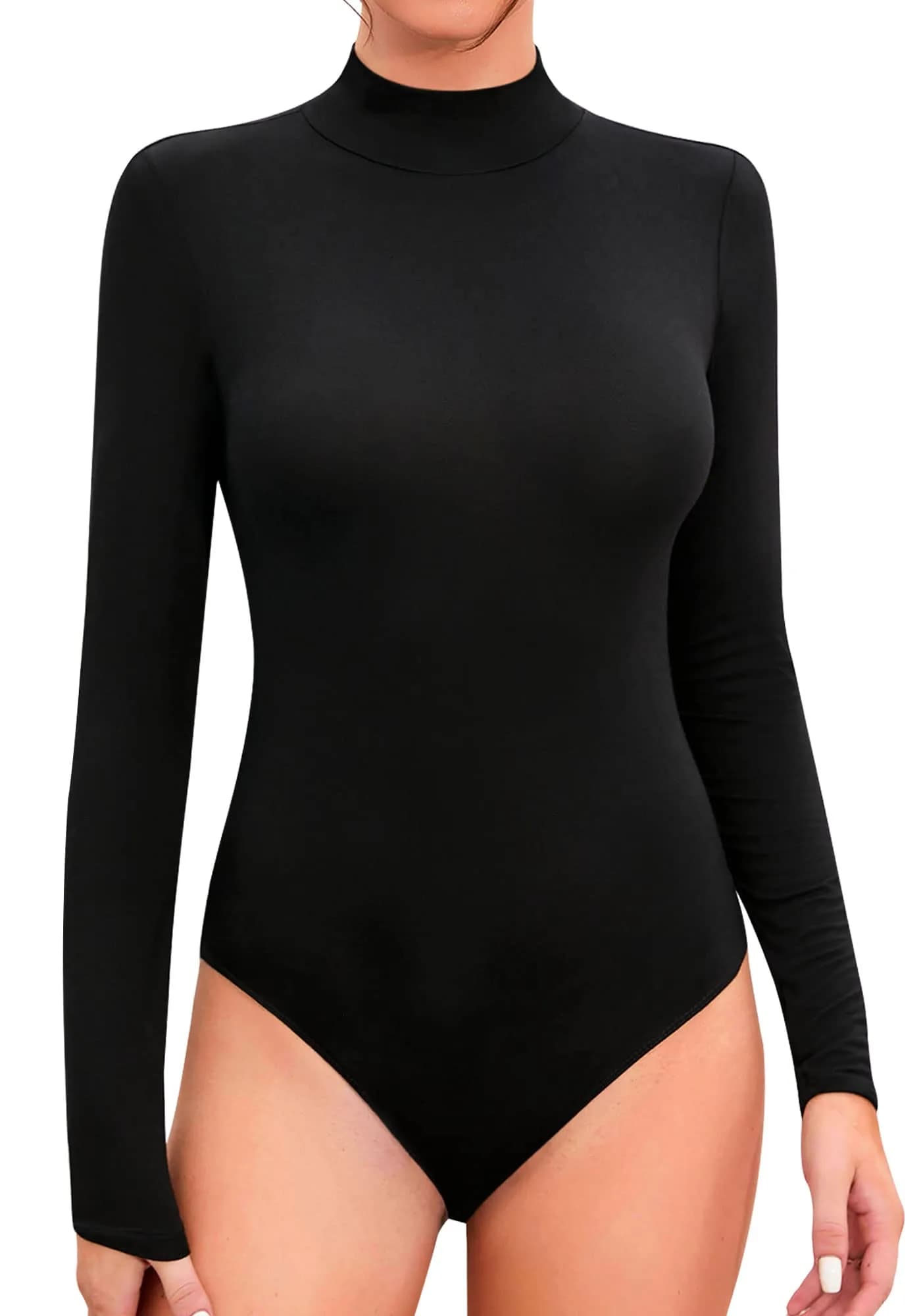 SHEIUGU Women's Mock Turtle Neck Bodysuit Large | Slim Fit Stretch Layer Top
