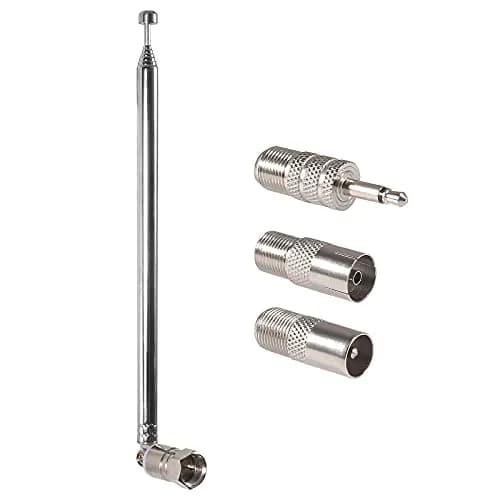 AEDIKO Telescopic FM Antenna 75 Ohm F-Type Male Plug with 3 Connectors | Improves Radio Reception thumbnail 1