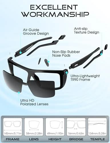 ATTCL Polarized Fishing Sunglasses for Men - TR90 Wrap Around UV400 with Anti-Glare Lens | 58mm (2.28 in) thumbnail 6