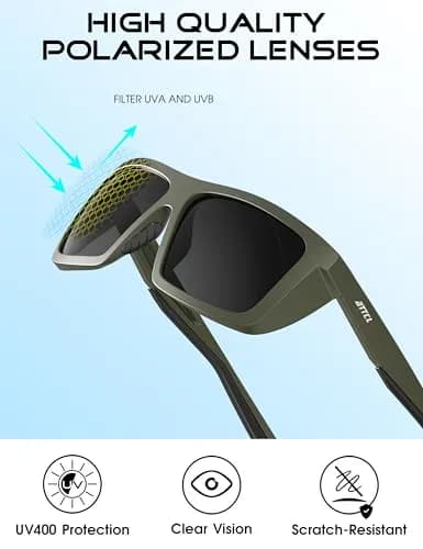 ATTCL Polarized Fishing Sunglasses Men TR90 Wrap Around UV400 | Anti-Glare Square Frame, 58mm Lens Width thumbnail 4