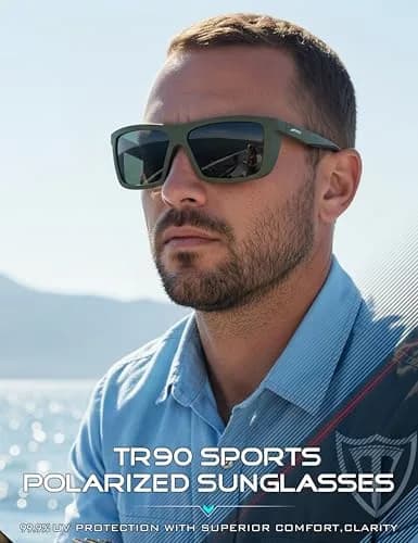 ATTCL Polarized Fishing Sunglasses Men TR90 Wrap Around UV400 | Anti-Glare Square Frame, 58mm Lens Width thumbnail 2