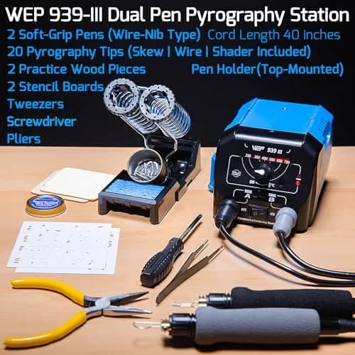 WEP 939-III Dual Pen Wood Burning Kit 34-in-1 | Professional Pyrography Tool with 20 Tips thumbnail 4