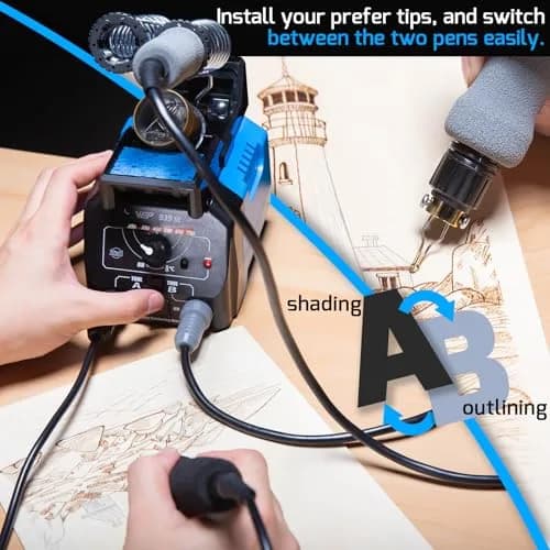 WEP 939-III Dual Pen Wood Burning Kit 34-in-1 | Professional Pyrography Tool with 20 Tips thumbnail 5