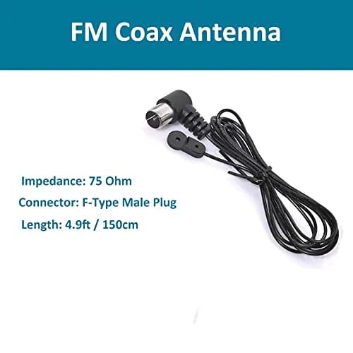 AEDIKO FM Radio Antenna Set with AM Loop Antenna | 75 Ohm Coaxial & 2-Pin Bare Wire Connectors | 1.5m (4.9ft) Cable thumbnail 2