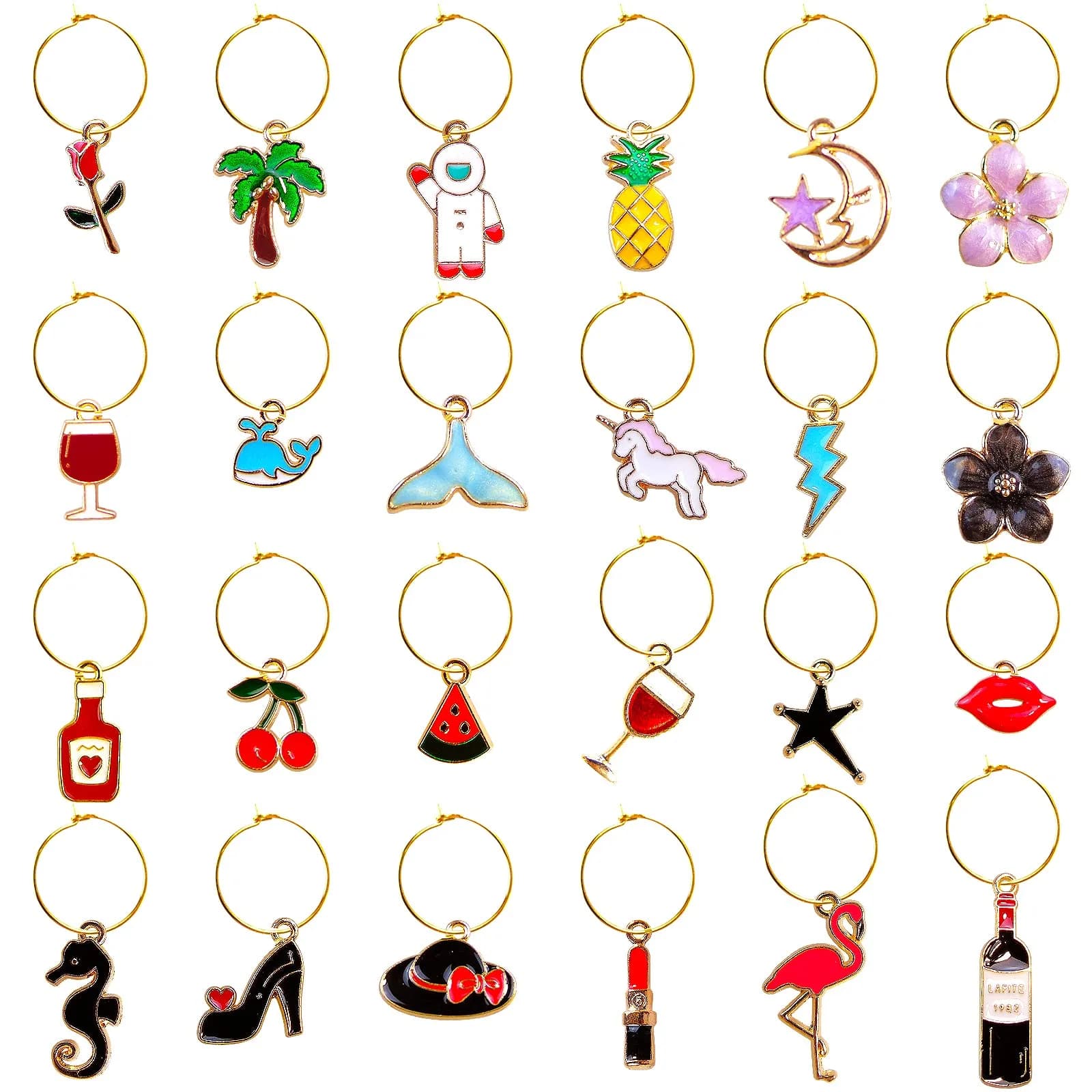 Macepason White Charm Glass Charms & Markers | 30-Piece Set for Wine Glasses — Multicolor