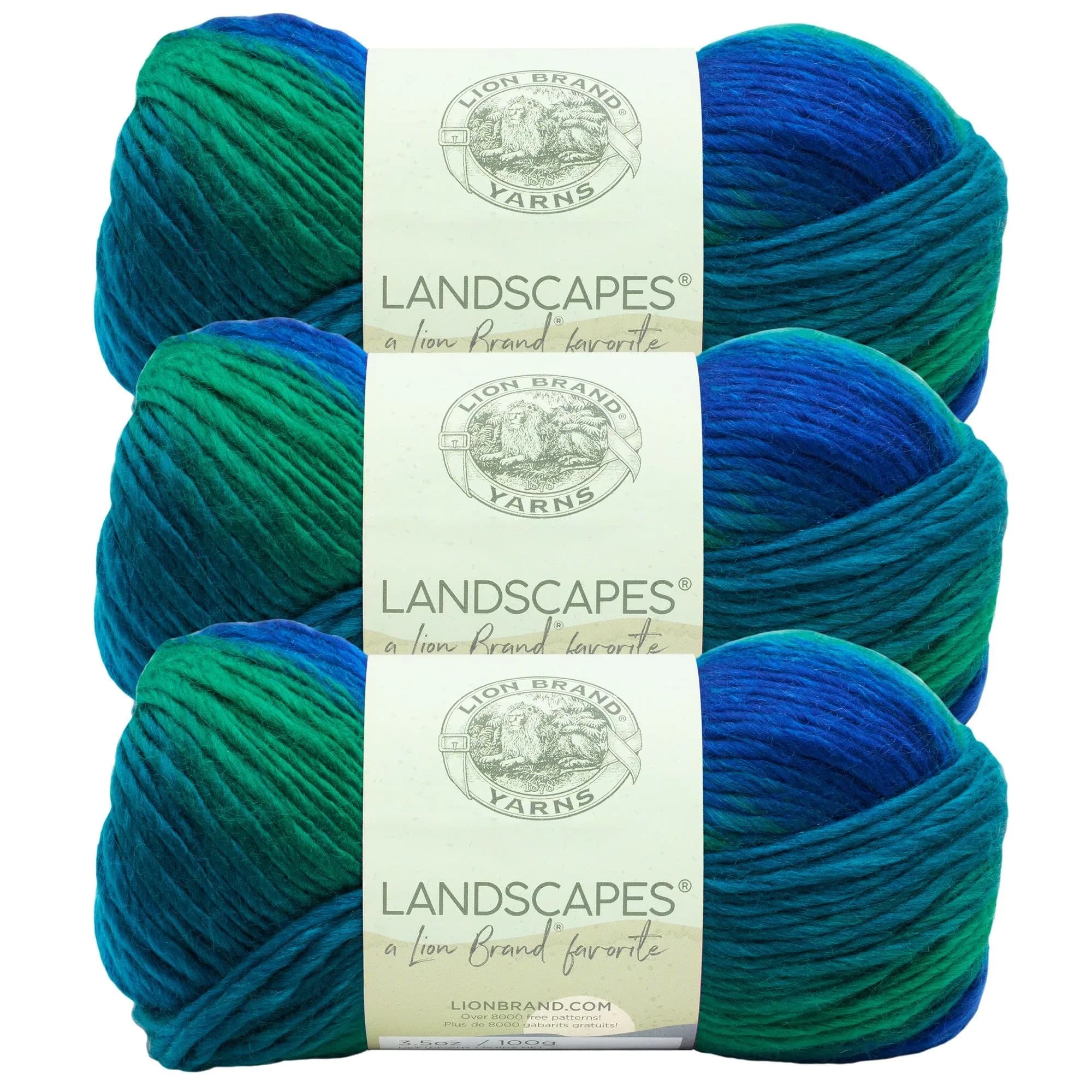 Lion Brand Landscapes Crochet Yarn Blue Lagoon 3 Pack | Self-Striping Gradient Colors for Knitting & Crochet