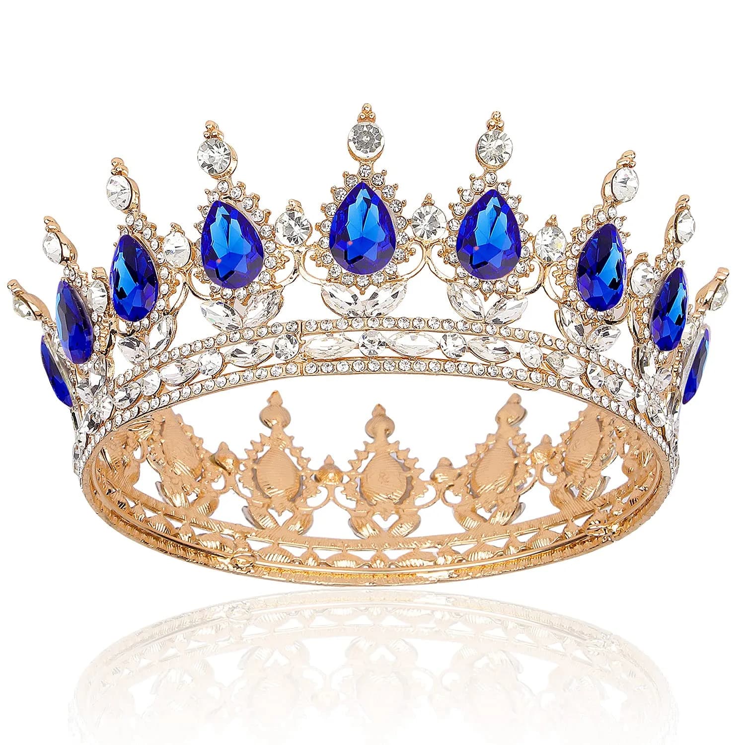 COCIDE Gold Crowns for Women Crystal Wedding Tiara and Crowns for Women Rhinestones Queen Headband Hair Accessories for Birthday Party Bridal Prom Costume Cosplay | Elegant Queen Crown, 1.9 inches high, suitable for women — G; Gold+Sapphire