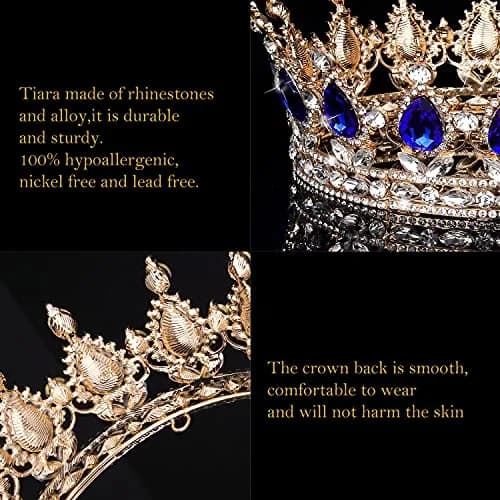 COCIDE Gold Crowns for Women Crystal Wedding Tiara and Crowns for Women Rhinestones Queen Headband Hair Accessories for Birthday Party Bridal Prom Costume Cosplay | Elegant Queen Crown, 1.9 inches high, suitable for women thumbnail 6
