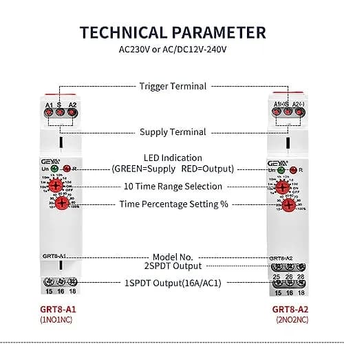 GEYA GRT8-A2 Single Function Delay On Timer Relay AC230V, 16A, 1-Module DIN Rail Mount | High Cost Performance thumbnail 5