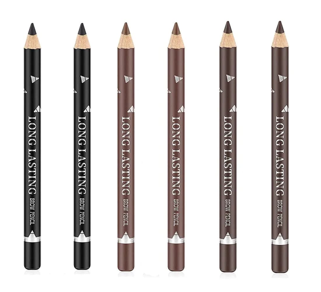 Go Ho 12 PCS Brown Eyebrow Eyeliner Pencils | Sweatproof, Long-lasting, Medium Brown — Black / Light Brown / Dark Brown