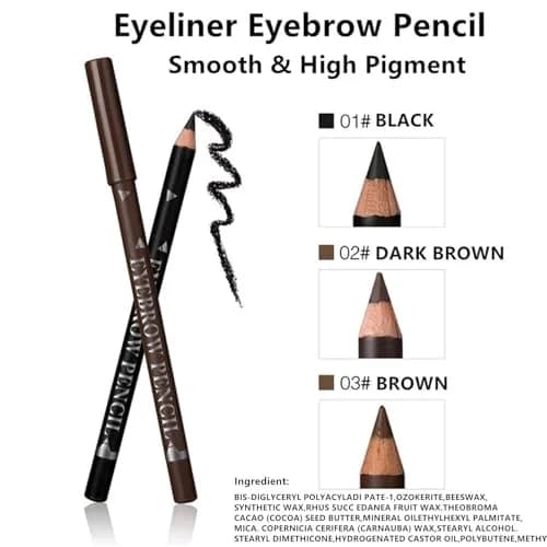 Go Ho Eyebrow & Eye Liner Pencil Set | Sweatproof, Long-lasting, 3 Colors (Black, Brown, Dark Brown) thumbnail 3
