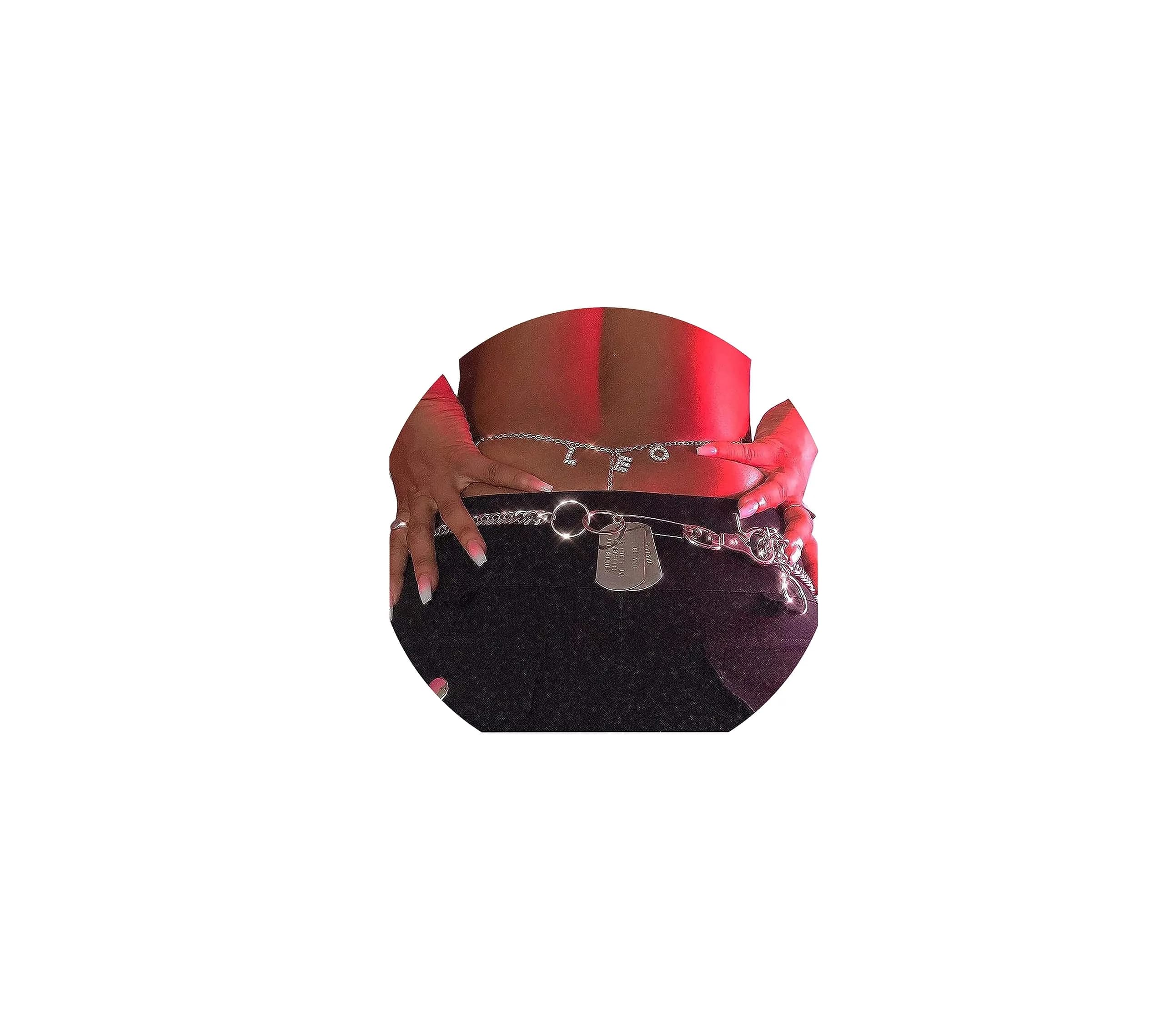 Guroenky Women Rhinestone G-Thong Panty Waist Chain | Sexy LEO Letter Body Chain - main product image