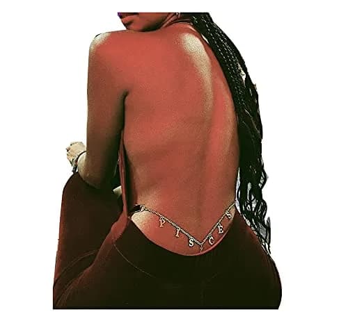 Guroenky Women Rhinestone 12 Constellation G-Thong | Adjustable Pisces Letter Underpants with Belly Chain thumbnail 6