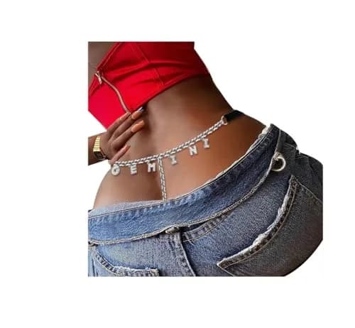 Guroenky Women Rhinestone 12 Constellation G-Thong | Gemini Zodiac Body Chain with Waist Chain (100 characters) thumbnail 5