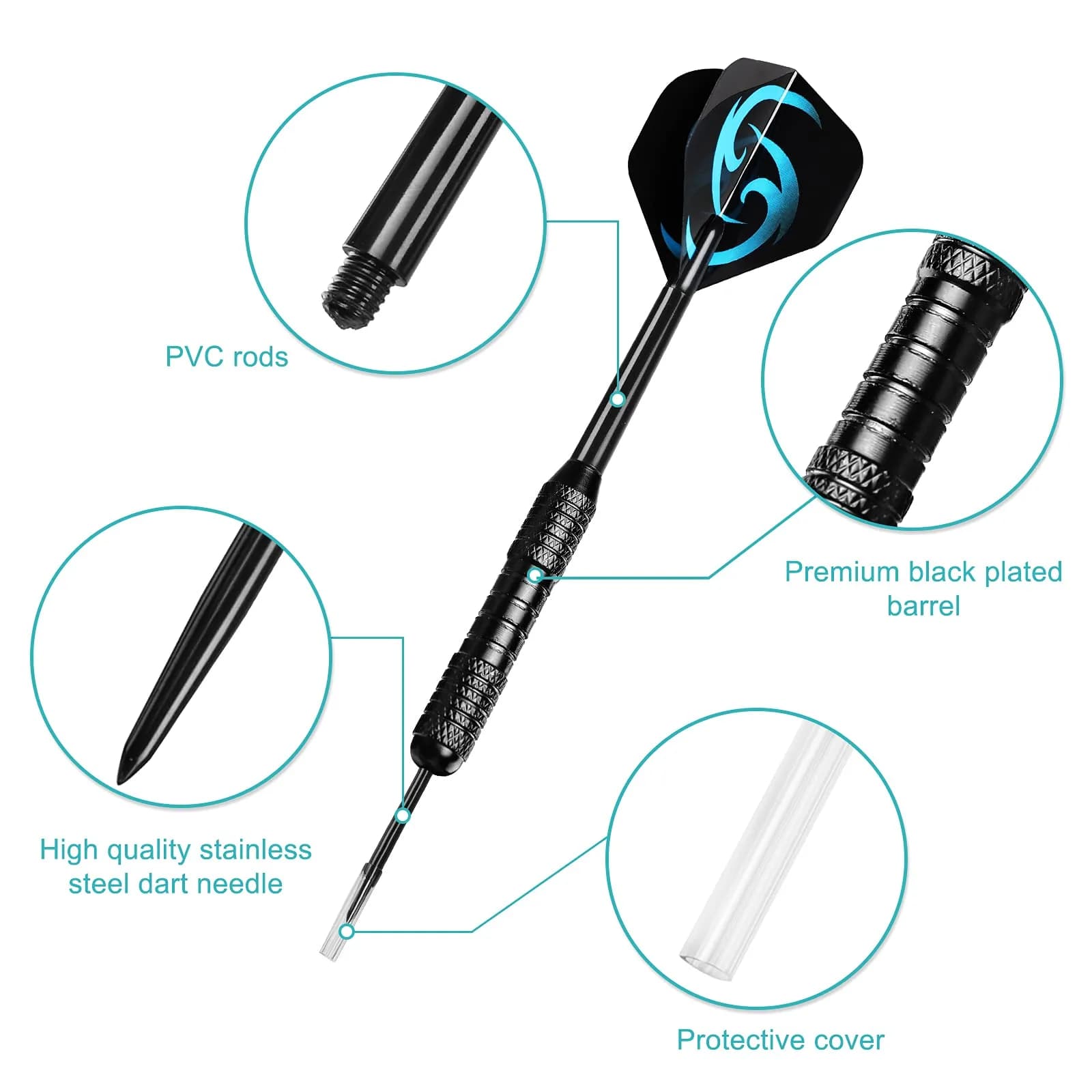 Accmor 24g Steel Tip Darts Set - Black Stripes, 12 Pack - view 3