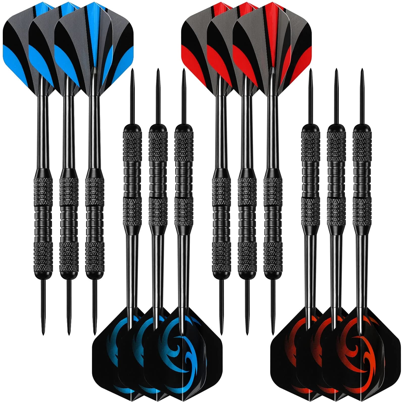 Accmor 24g Steel Tip Darts Set, 12 Pack Metal Darts with PVC Shafts & Flights | Precision Machined Barrels for All Skill Levels — Black Stripes