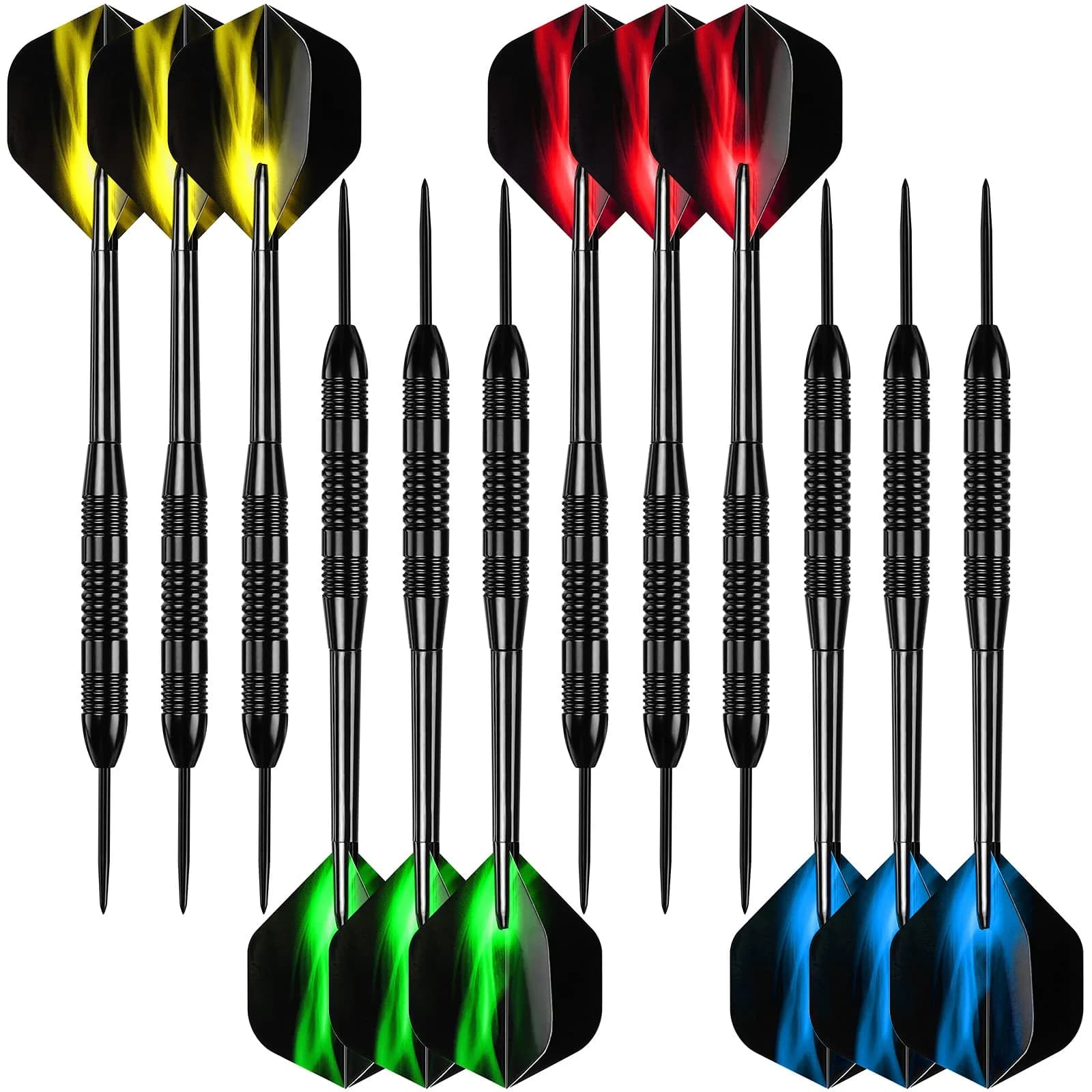 Accmor 24g Steel Tip Darts Set - Black Fire Edition, 12 Pack with PVC Shafts & Flights - main product image