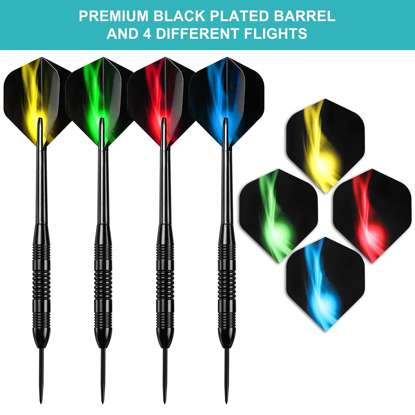 Accmor 24g Steel Tip Darts Set - Black Fire Edition, 12 Pack with PVC Shafts & Flights - view 2