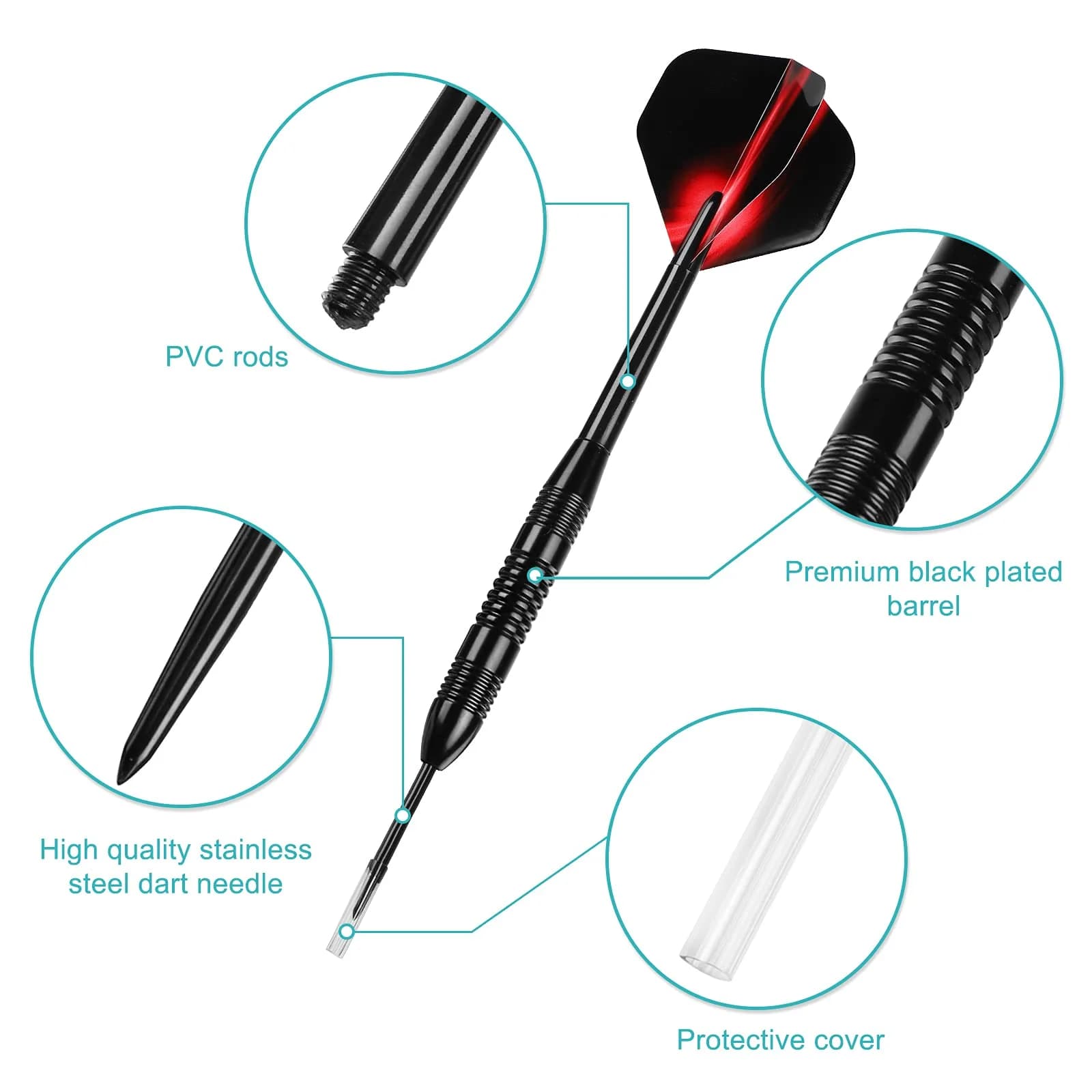 Accmor 24g Steel Tip Darts Set - Black Fire Edition, 12 Pack with PVC Shafts & Flights - view 3