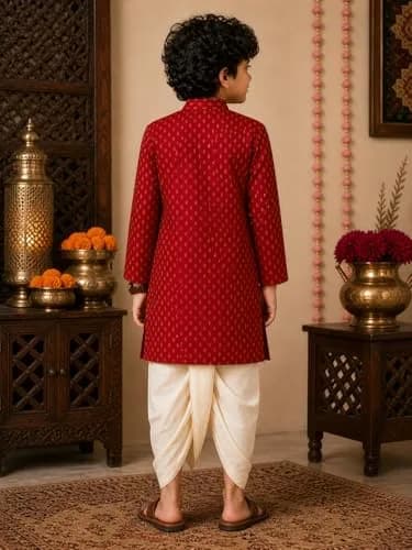 Superminis Boy's Cotton Kurta with Dhoti Set - Maroon, 18-24 Months | Traditional Ethnic Wear for Festivals thumbnail 4