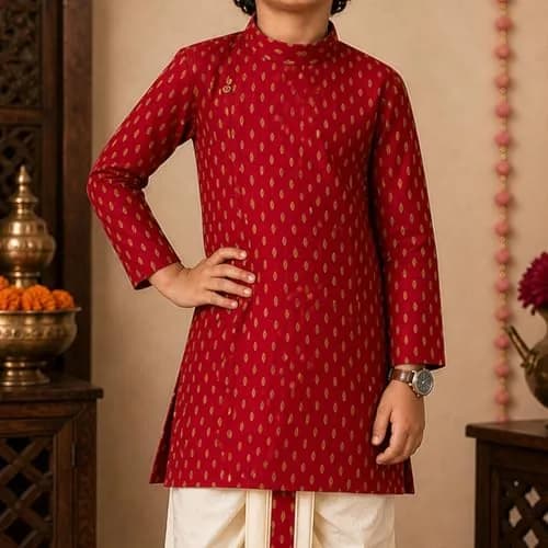 Superminis Boy's Cotton Kurta with Dhoti Set - Maroon, 18-24 Months | Traditional Ethnic Wear for Festivals thumbnail 5