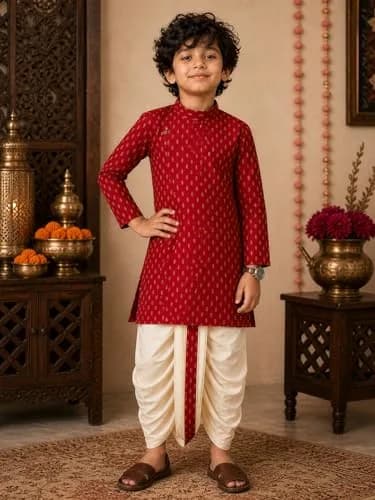 Superminis Boy's Cotton Kurta with Dhoti Set - Maroon, 18-24 Months | Traditional Ethnic Wear for Festivals thumbnail 2