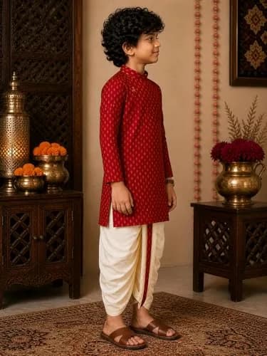 Superminis Boy's Cotton Kurta with Dhoti Set - Maroon, 18-24 Months | Traditional Ethnic Wear for Festivals thumbnail 3
