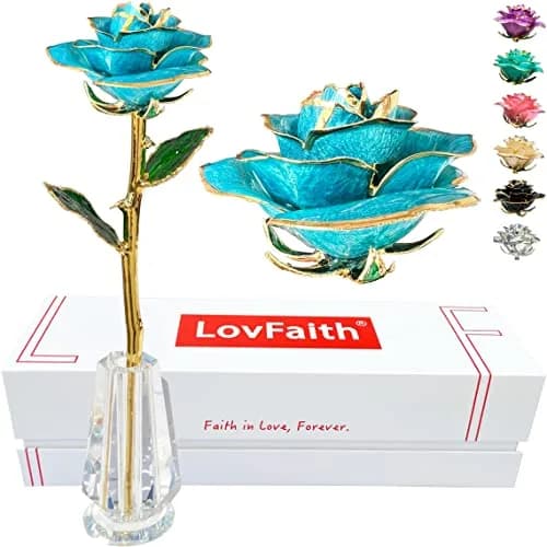 LovFaith 24K Gold Dipped Rose with Crystal Vase | Real Rose, Gold Plating, Elegant Gift for Her (70-120 chars) thumbnail 1