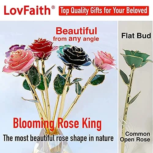 LovFaith 24K Gold Dipped Rose with Crystal Vase | Real Rose, Gold Plating, Elegant Gift for Her (70-120 chars) thumbnail 4