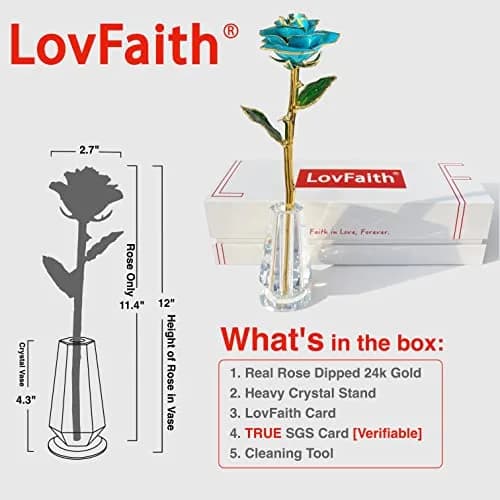 LovFaith 24K Gold Dipped Rose with Crystal Vase | Real Rose, Gold Plating, Elegant Gift for Her (70-120 chars) thumbnail 6