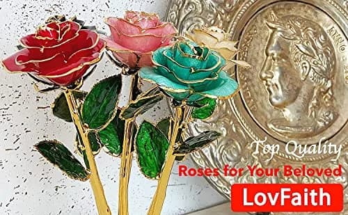 LovFaith 24K Gold Dipped Rose with Crystal Vase | Real Rose, Gold Plating, Elegant Gift for Her (70-120 chars) thumbnail 2